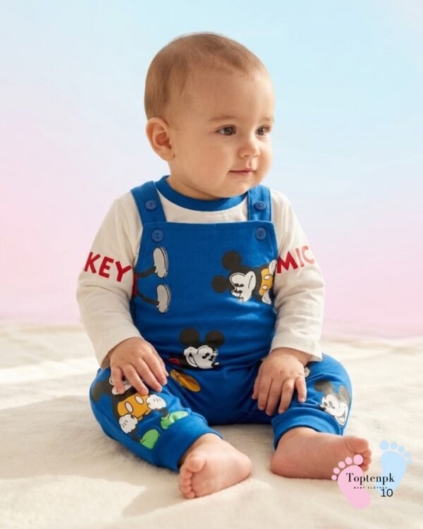 tp-cartoon-mouse-dungaree-set-blue-2 0-3 Months Mickey Mouse Print Romper