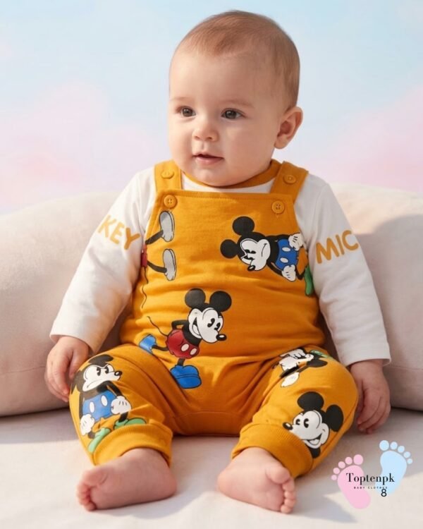 tp-cartoon-mouse-dungaree-set-mustard 0-3 Months Mickey Mouse Print Romper
