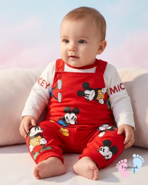 tp-cartoon-mouse-dungaree-set-red 0-3 Months Mickey Mouse Print Romper