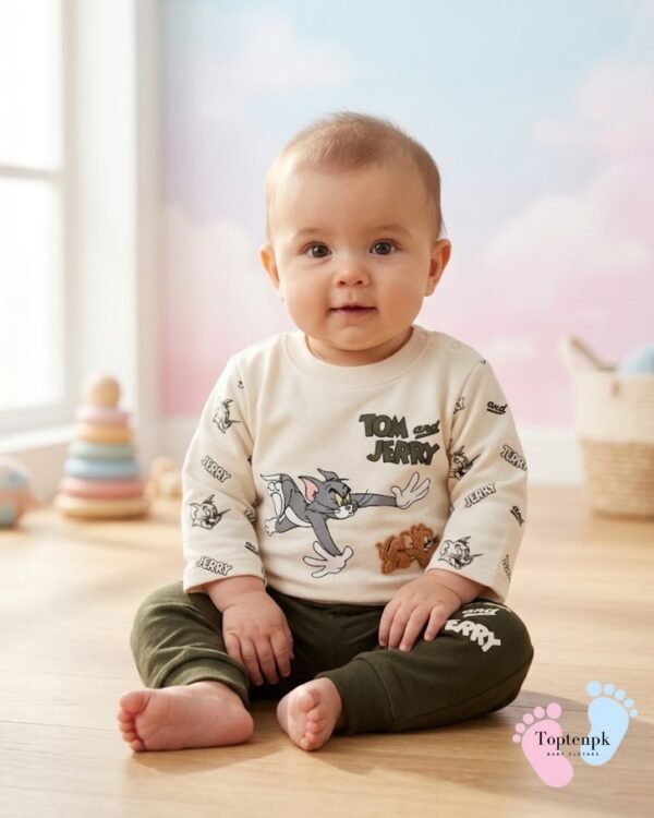 tp-cat-mouse-sweatshirt-olive 0-3 Months Baby Boy Tom & Jerry