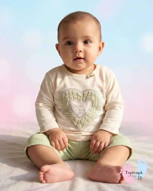 tp-good-vibes-heart-set-mint-green 0-3 Baby Comfy Trouser Shirt Set