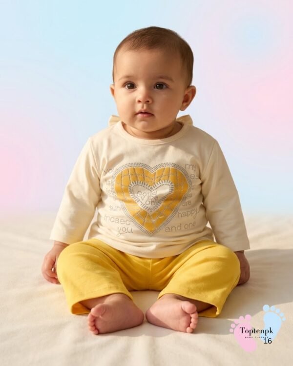 tp-good-vibes-heart-set-yellow 0-3 Baby Comfy Trouser Shirt Set