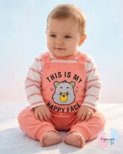 0-3 Months Baby Happy Face Bear Dungaree Set