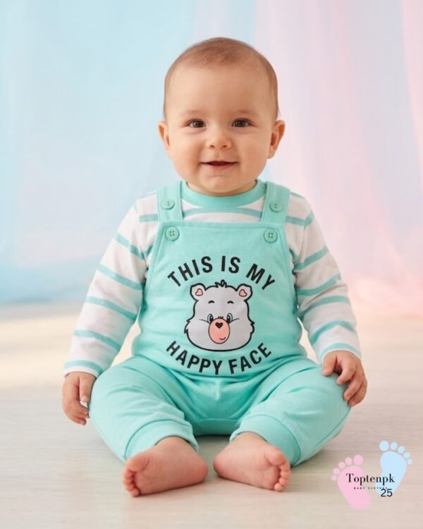 tp-happy-face-bear-set-turquoise 0-3 Months Baby Happy Face Bear Dungaree Set