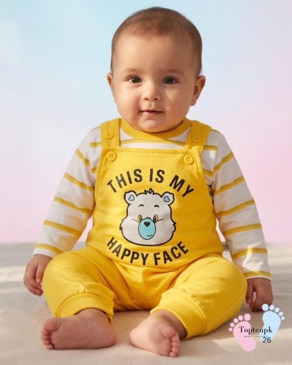 tp-happy-face-bear-set-yellow 0-3 Months Baby Happy Face Bear Dungaree Set