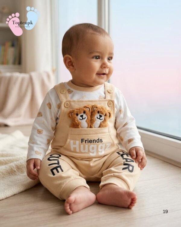 tp-huggz-friends-dungaree-set-cream 0-3 Months Baby Huggz Friends Dungaree Set