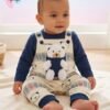 tp-lucky-bear-dungaree-set-navy 0-3 Months Baby Romper Bear Pocket Set