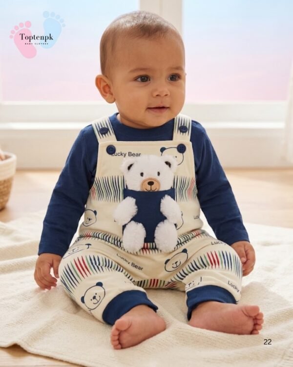 tp-lucky-bear-dungaree-set-navy 0-3 Months Baby Romper Bear Pocket Set