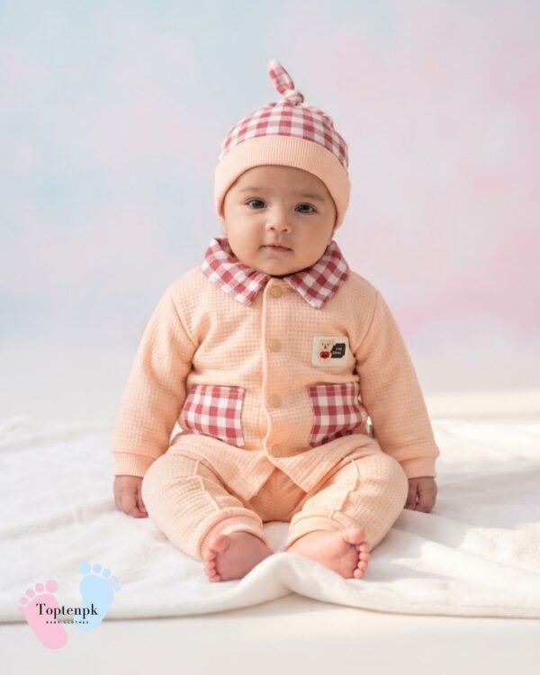 tp-newborn-gingham-set-peach New Born Gingham Collar Set